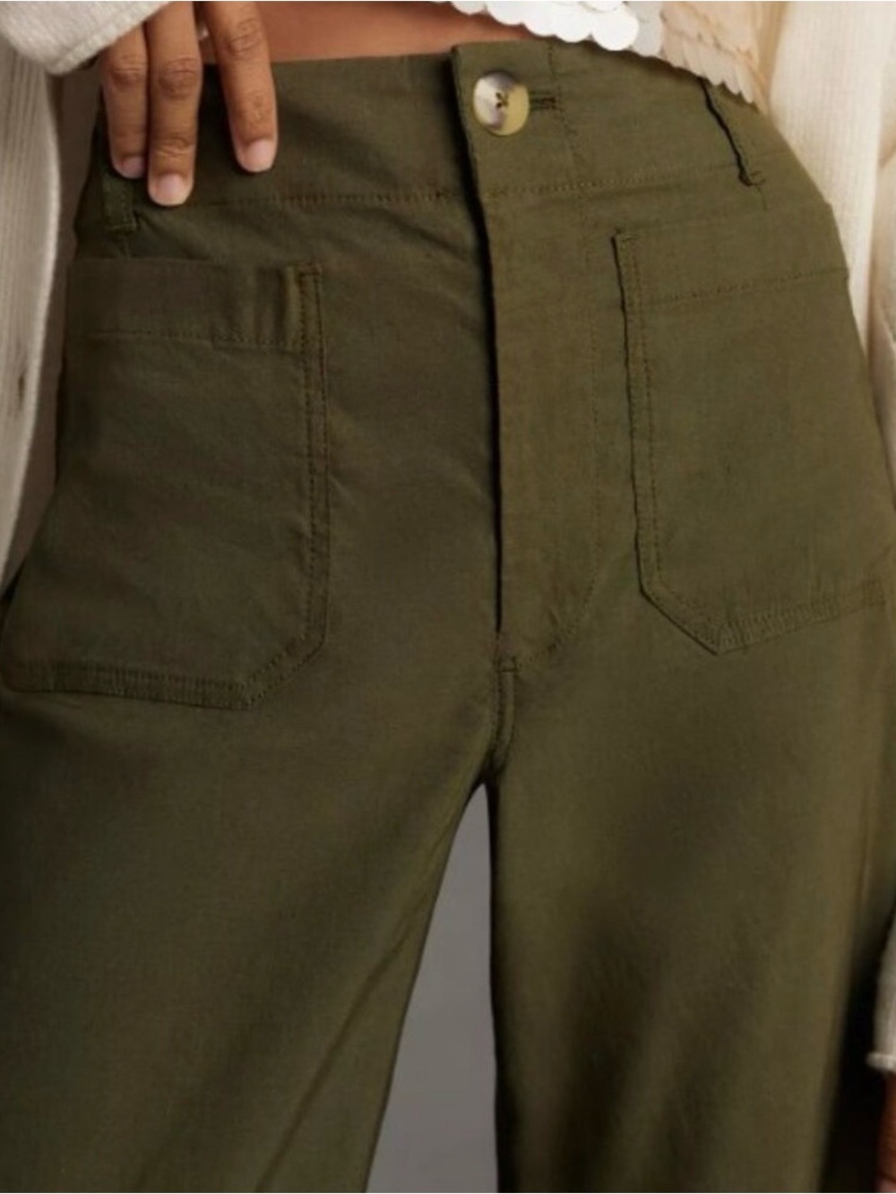 Maeve by Anthropologie The Colette High-Rise Wide-Leg Ankle Pants Olive 28 - Picture 4 of 12